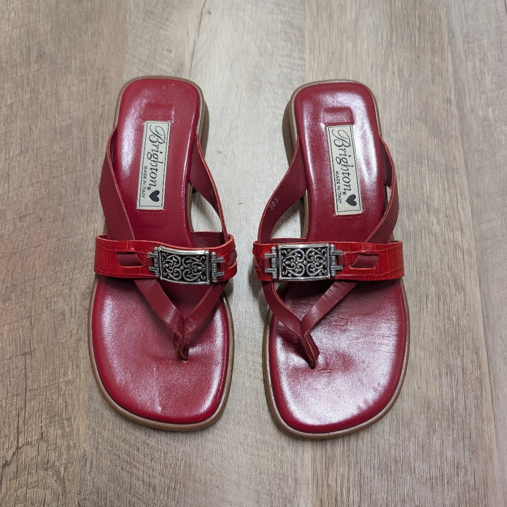 Brighton Women's Crimson Sandals with Silver Accents Size 5.5